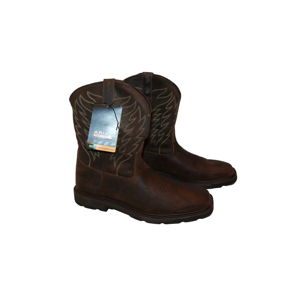 Ariat Men's Groundbreaker Wide Square Soft Toe Western Leather Work Boots NEW 14
